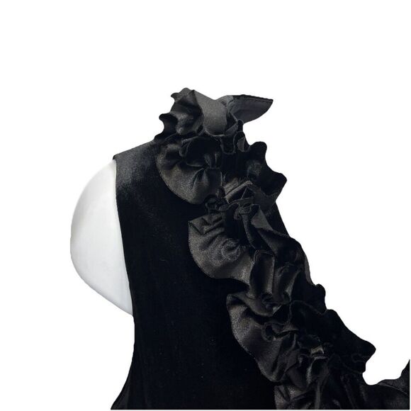 Dress Barn Collection Velvet Cocktail Dress Size 6 Black Sleeveless Ruffle Neck - Picture 5 of 13